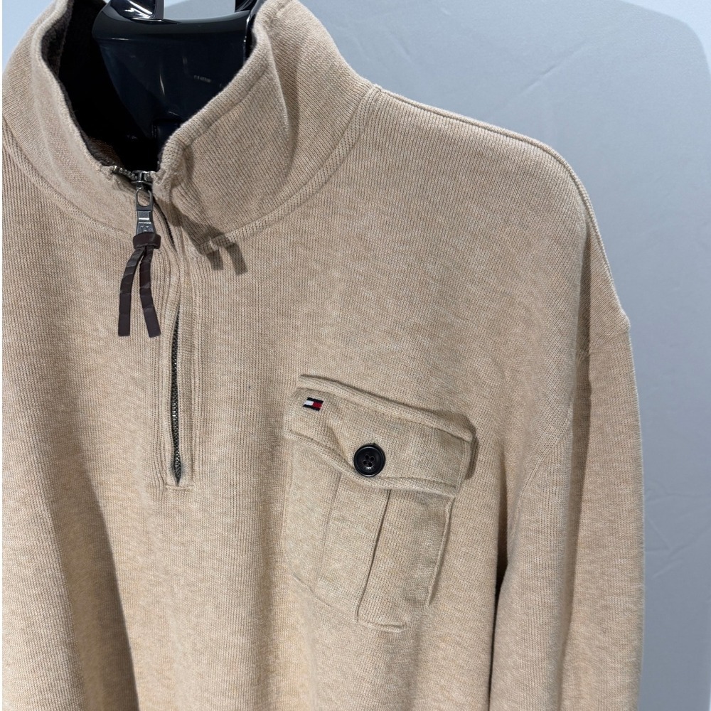 Tommy Hilfiger Mens Tan Ribbed Quarter Zip Pullover Shirt XXL - Picture 4 of 7